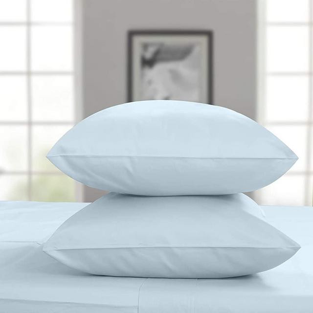 Threadmill Home Linen Luxury King Pillowcases - 800 Thread Count Sateen Weave, 100% Cotton 2 Piece Solid Pillow Cover Set, Extra Long Staple Cotton, Breathable Light Blue Pillow Protectors