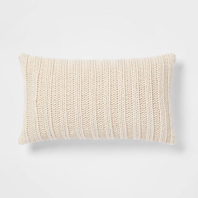 Oversized Chunky Rib Knit with Linen Reverse Lumbar Throw Pillow Cream - Threshold™