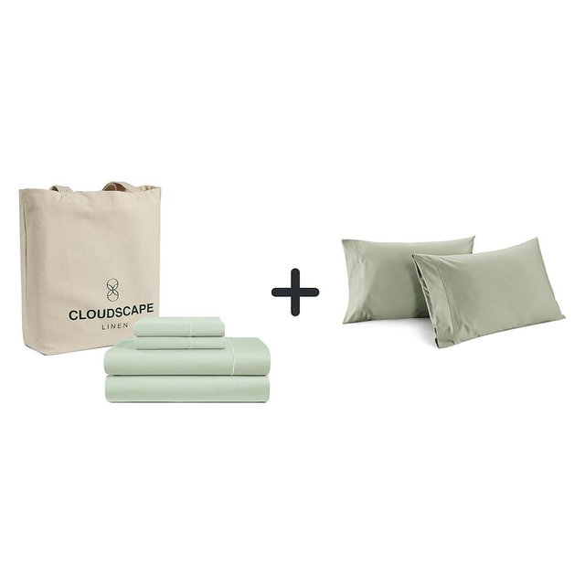 CLOUDSCAPE LINEN 100% Egyptian Cotton Sheets Queen Size- 6Pcs Queen Size Bed Sheets Set Mineral