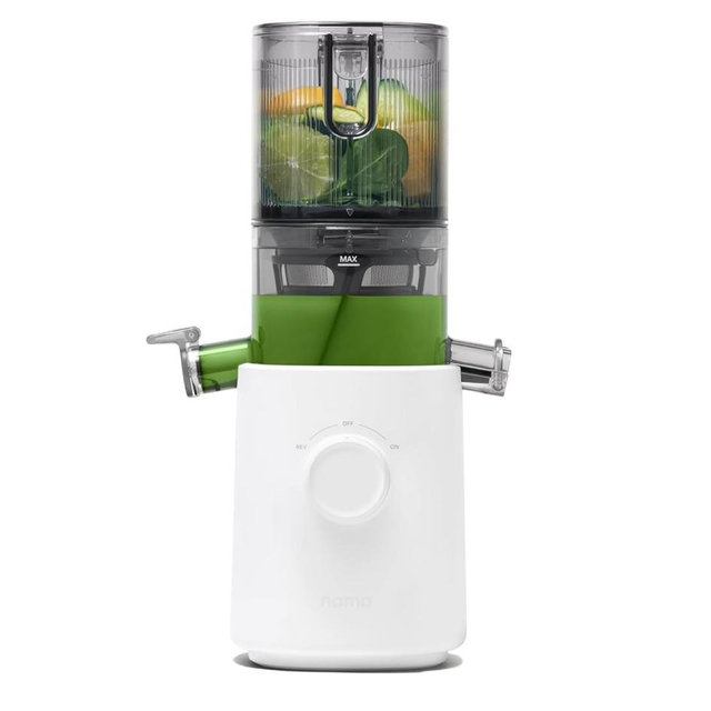 Nama J3 Compact Cold Press Juicer – Space Saving & Self Feeding for Hands-Free Operation – Lightweight, Portable Zero Waste Slow Masticating Juicer – Easy Cleanup & Assembly - White