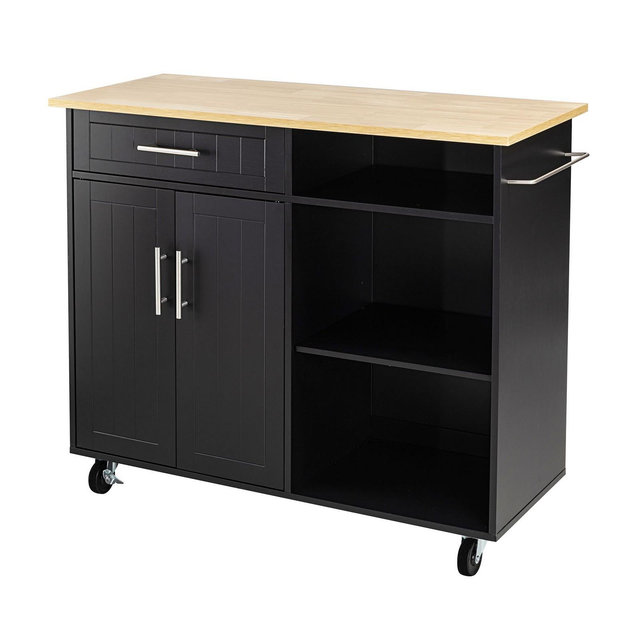 Celebalcony Kitchen Island Cart. Rolling Kitchen Island Side Table on Wheels with Storage Cabinet,Towel Rack and Drawer for Kitchen,Dinning Room,Black