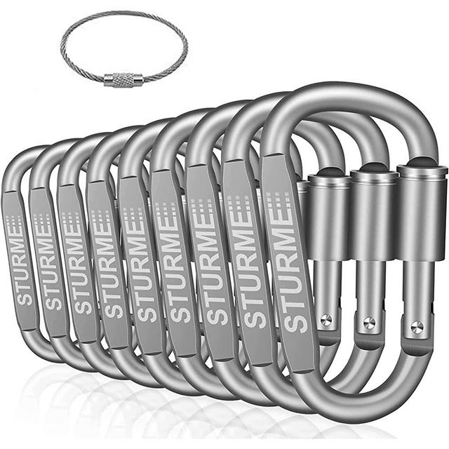 STURME Carabiner Clip Aluminum D-Ring Locking Durable Strong and Light Large Carabiners Clip Set for Outdoor Camping Screw Gate Lock Hooks Spring Link Improved Design Pack (9 Pack)