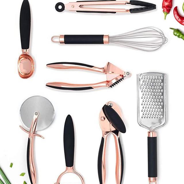 Black & Copper Kitchen Tools and Gadgets, Luxe 8PC Cooking Tools and Gadgets with Anti-Slip Handles, Copper Kitchen Utensils Kitchen Gadget Set, Copper Kitchen Accessories and Copper Cooking Utensils