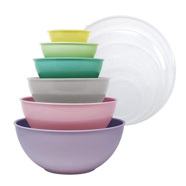 Home Gourmet, Gourmet Home 12Piece Polypropylene Nesting Mixing Bowl Set with Lids Multisized Tupperware Set (Lavender Pastel)
