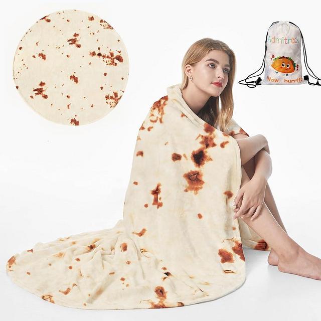 Admitrack Tortilla Wrap Blanket,Burritos Round Wrap Blanket,Tortilla Throw Blanket,Funny Realistic Food Round Blanket,Novelty Burritos Throw Blanket for Adults&Kids (Double Sided)