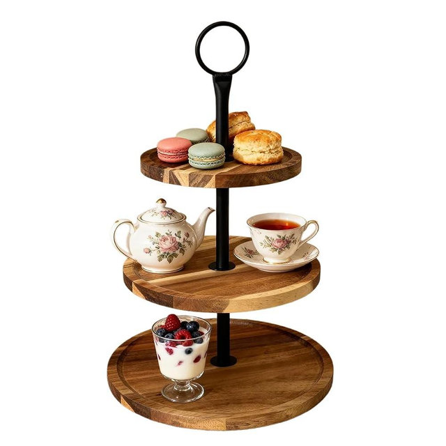 Voittozege 1 Pcs 3 Tier Wood Cupcake Stand, 10" 8" 7" Wood Tiered Serving Tray Cupcake Tower, Large Acacia Wood Dessert Display for Home Tea Party, Wedding, Farmhouse, Kitchen Decor