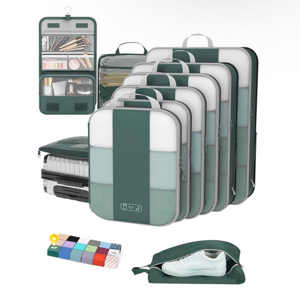 10 Set Compression Packing Cubes for Travel Essentials,Compressible Expandable Packing Cubes for Suitcase,OlarHike Luggage Organizer Bags for Travel,Handy Helper for Organizing Clothes(Dark Green)
