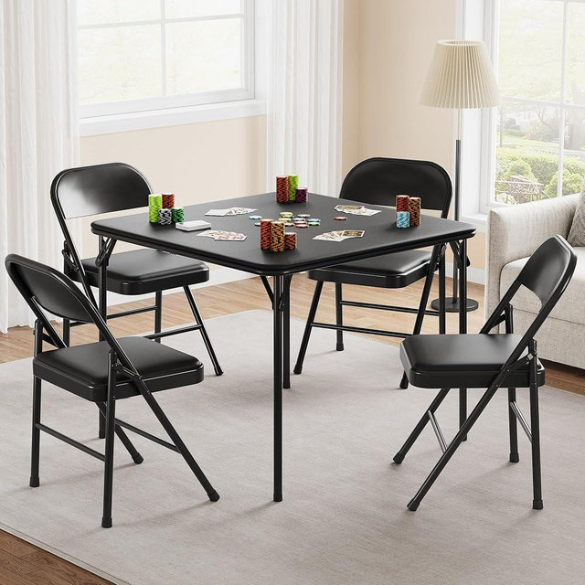 GarveeHome 33.6 in Folding Card Table, Portable Square Folding Table with PU Leather Soft Cushion, Foldable Table Suitable for Dining Room, Living Room, Office, Camping