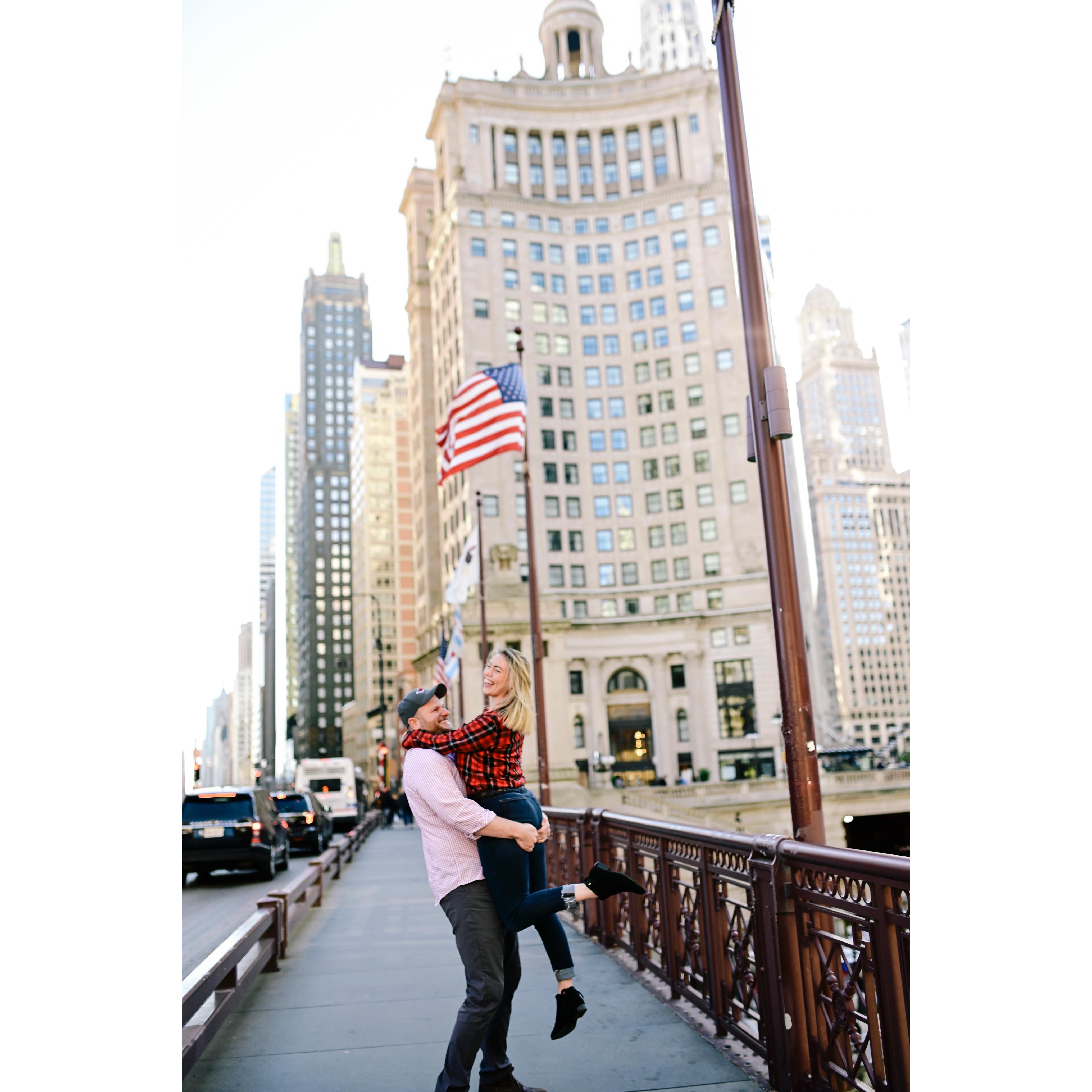 Engagement photo shoot on Michigan Ave by Sally Lund Photography