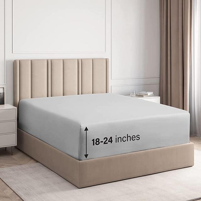 Extra Deep Pocket Fitted Sheet - 400 Thread Count Cotton - King Size Fitted Sheet - Cotton Sheets King - Extra Deep Pocket Sheet King - Crisp Cotton - Fits Mattress Perfectly (King, Light Grey)