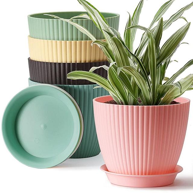Giraffe Creation 7 inch Large Plant Pots, 5 Pack Flower Pots Outdoor Indoor, Planters with Drainage Hole and Tray Saucer