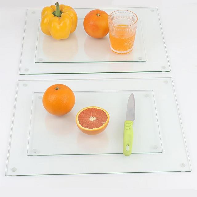 4 Pack Tempered Glass Cutting Board for Kitchen Countertop with Rubber Feet Non-slip Chopping Board Clear Cutting Board Scratch Resistant,Heat Resistant,Shatter Resistant,Dishwasher Safe (clear-4pcs)