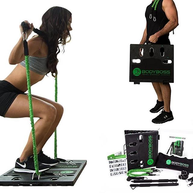 BodyBoss 2.0 - Full Portable Home Gym Workout Package + Resistance Bands - Collapsible Resistance Bar, Handles - Full Body Workouts for Home, Travel or Outside