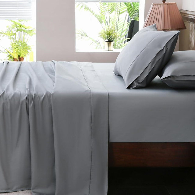 Overket Extra Deep Pocket King Sheets 18-24 Inch 100% Egyptian Cotton 1000 Thread Count Sateen Weave Soft Breathable 4 Pieces（King，Grey）