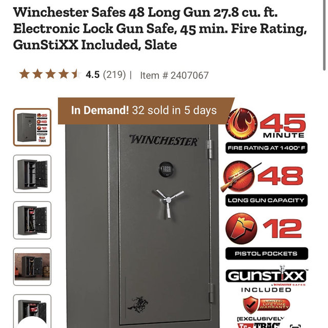 Winchester Safes 48 Long Gun 27.8 cu. ft. Electronic Lock Gun Safe, 45 min. Fire Rating, GunStiXX Included, Slate at Tractor Supply Co