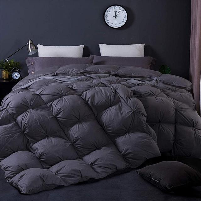 WENERSI White Goose Down Comforter King,Beautiful Pinch Pleat Duvet Insert,1200Thread Count 100% Egyptian Cotton Fabric,750Fill Power All Season King Comforter(Grey,106x90inches)