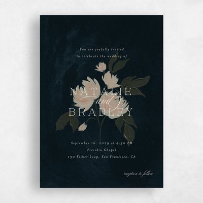 Darkest Teal, Blue Wedding Invitation - Brocard Portrait