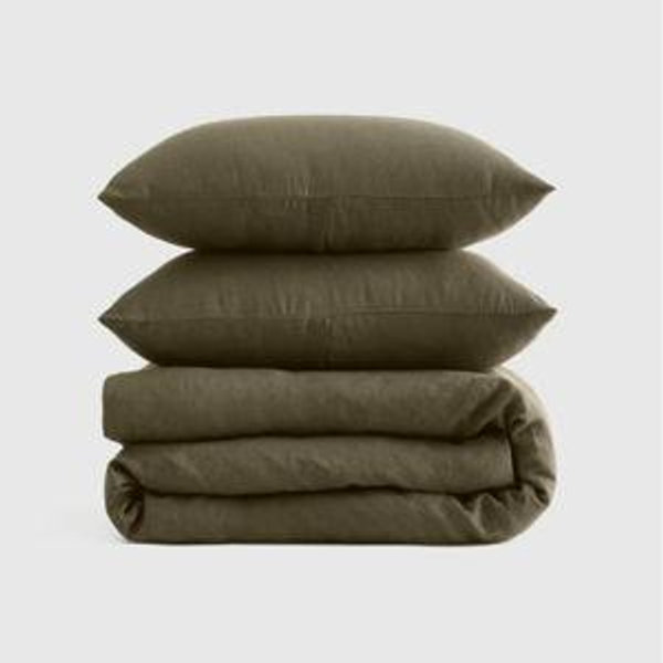 European Linen Duvet Cover Set in Dusty Olive