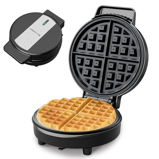 KEINVE Waffle Maker, 8'' Round Classic Waffle Maker Machine, 1000W Fast Heating, Non-Stick Waffle Irons, Easy to Clean, Indicator Lights, Perfect for Breakfast