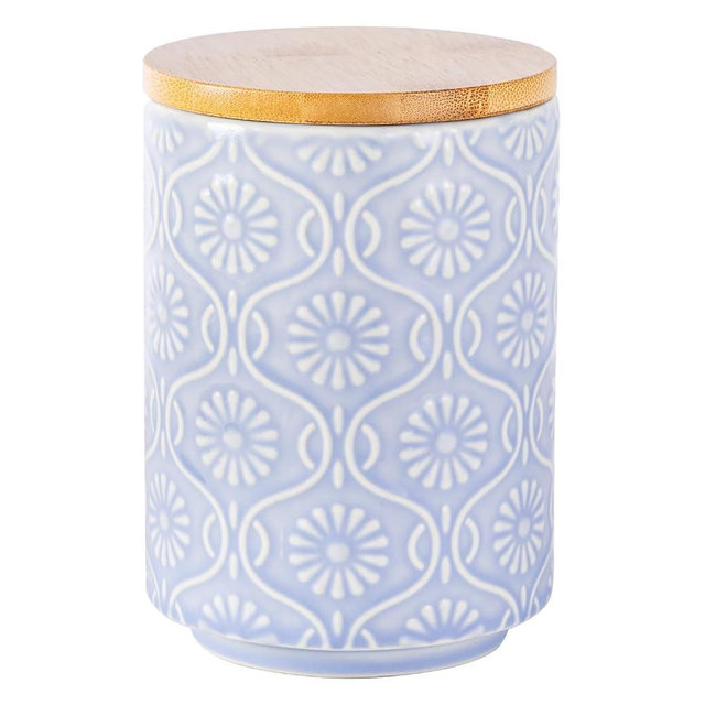 TEATALK Ceramic Jar with Bamboo Lid, Airtight Seal for Coffee, Tea, Sugar, 23 Fl Oz, Light Blue