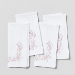 Sur La Table Embroidered Floral Border Napkins, Set of 4