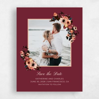 Maroon, Red Wedding Save the Date - Napa Frame