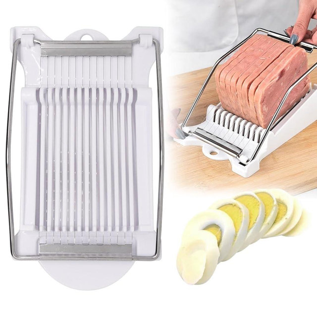 ZHMEINA Egg Slicer for Hard Boiled Eggs, Food Slicer with 14 Stainless Steel Wires, Heavy Duty Hard Boiled Egg Cutter, Spam Slicer for Soft Fruit Strawberry Luncheon Meat Home Use (1Pcs, White)