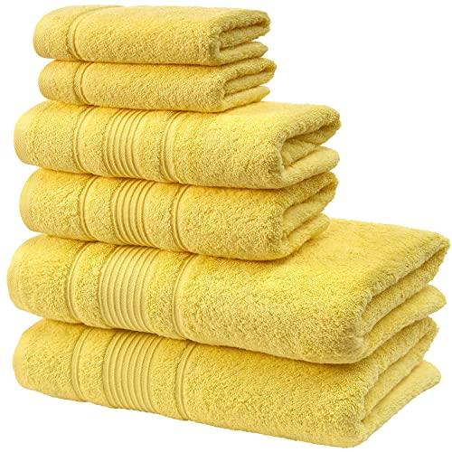 Qute Home Spa & Hotel Towels 6 Piece Towel Set, 2 Bath Towels, 2 Hand Towels, and 2 Washcloths - Yellow