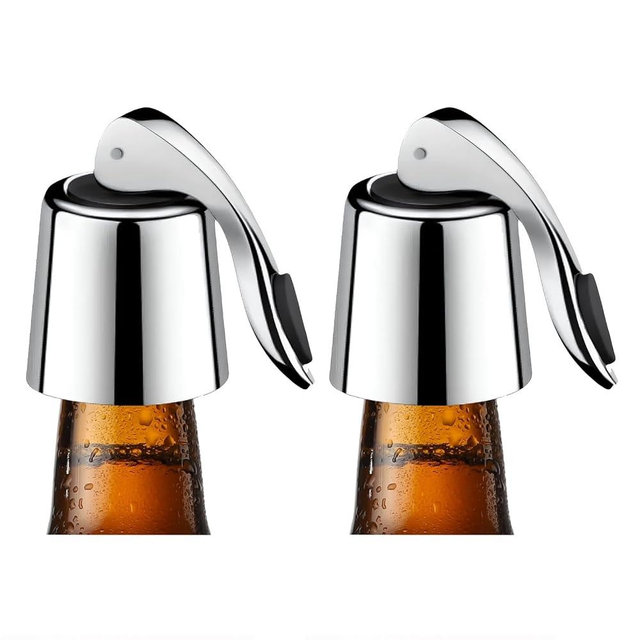 2-Pack Stainless Steel Wine Stoppers - Silicone Seal for Freshness, Reusable Bottle Sealer
