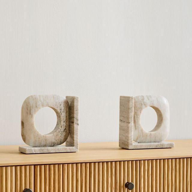 Bellport Stone Link Objects, Bookends, Travertine Beige, Stone, Individual