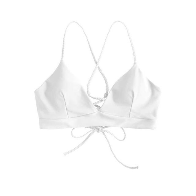ZAFUL Women Swimwear Adjustable Back Criss-Cross Braided Spaghetti Strap Flower Bikini Set
