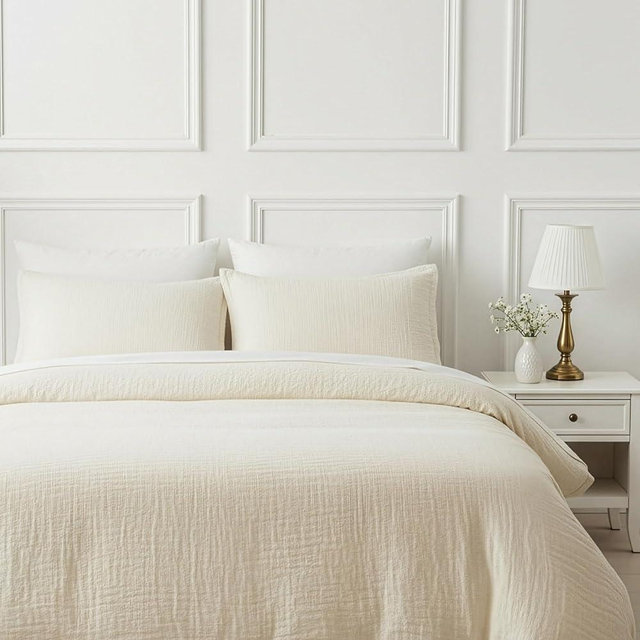 CORSO DA VINCI Muslin Cotton Queen Duvet Cover Set White - Breathable & Lightweight Gauze Duvet Cover with Pillow Shams - Elegant 4-Layer Muslin Comforter Cover Set with No-Tie Italian Design 92x88