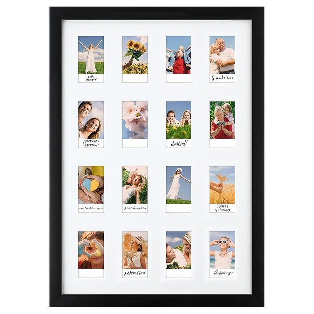 Feekoon 18.4x14 Picture Frame with 16 Openings for 2.1x3.4 Instant Print Photos, Black Picture Frame with Polished Plexiglass for Wall Display