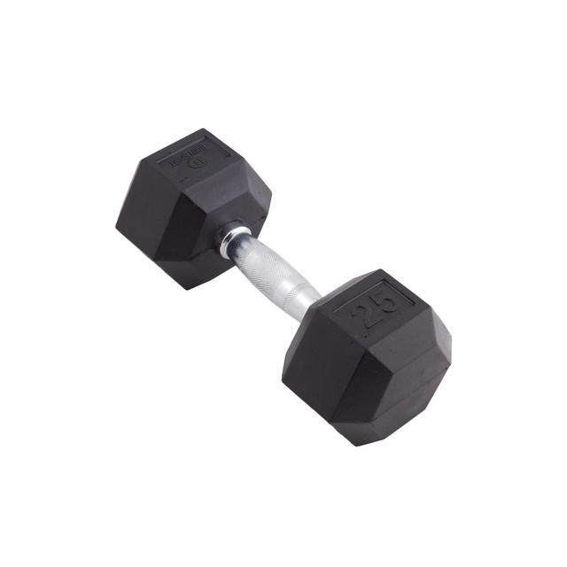 BodySport Rubber Encased Hex Dumbbell Weight, Strength Training Equipment for Home Gym, 25 lb., Black