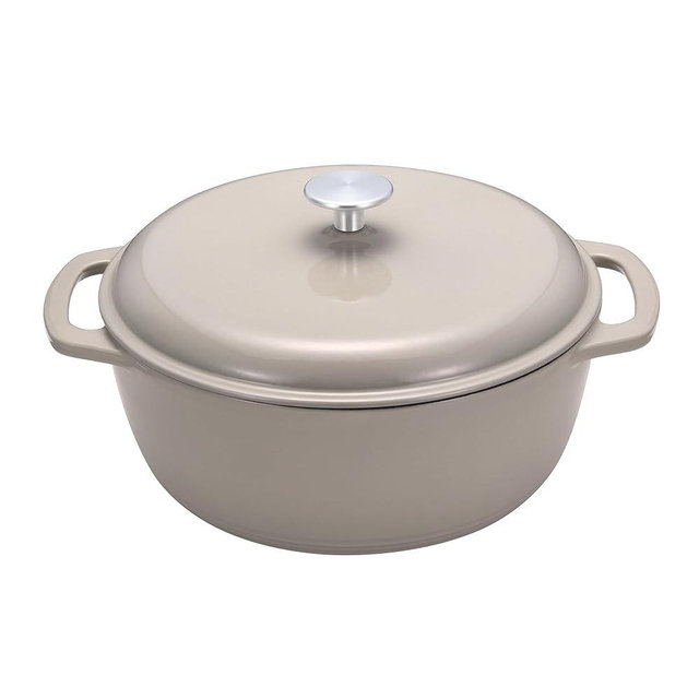 Amazon Basics Cast Iron Dutch Oven Pot with Lid, Enameled, Dual Handles, Round, Heavy-Duty, Medium, 6-Quart, Linen Gray