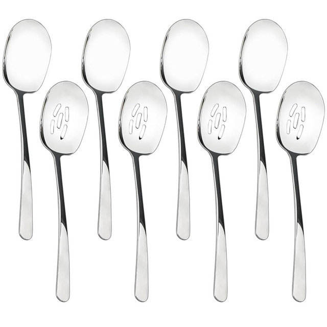 8 Pieces Extra Large Serving Spoons Set, 11 Inch Serving and Slotted Spoon, Stainless Steel Cooking Spoons, Serving Utensils for Kitchen Buffet Parties