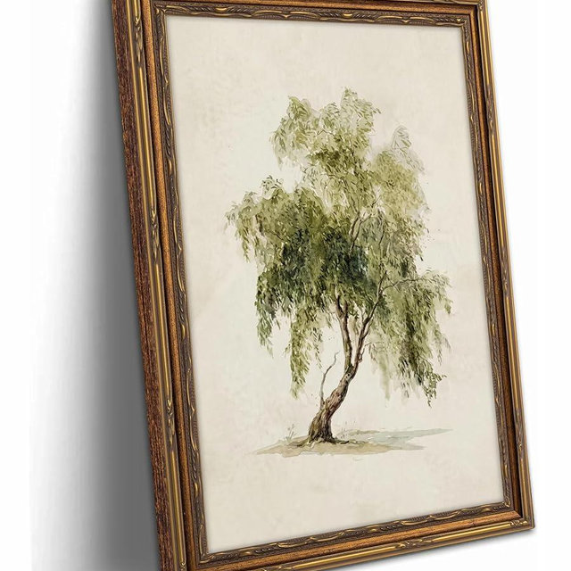 Gold Framed Vintage Canvas Wall Art Watercolor Weeping Willow Painting Picture Wall Decor Tree Sketch Art Poster Print Artwork for Bedroom Living Room Study Home Decoration
