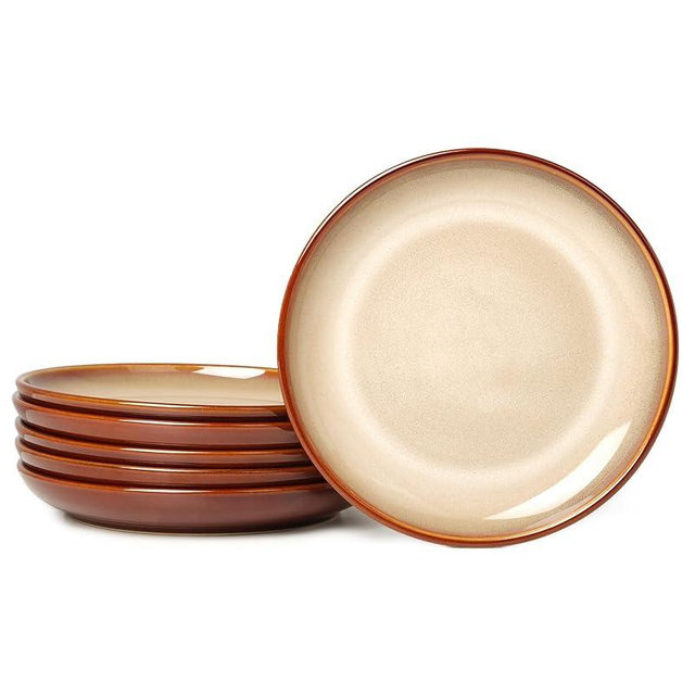 Pokini Stoneware Plates Set of 6, 8 Inch Handmade Reactive Glaze Ceramic Set for Dessert, Salad, Appetizer, Small Dinner Plates, Microwave & Dishwasher Safe, Highly Chip and Crack Resistant