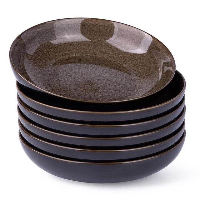 LERATIO Large Pasta Bowls,38oz Ceramic Pasta Bowls,9.0" Reactive Glaze Pasta Bowl Set of 6,Microwave & Dishwasher,Oven Safe,Wide Serving Bowls for Salad,Pasta,Fruit,Scratch Resistant-Coffee