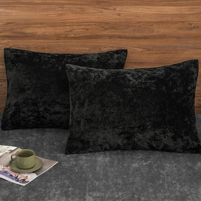 PHF Truly Velvet Pillowcases Standard Size, No Insert, 2 Pack Ultra Soft Breathable Pillow Shams Covers with Envelope Closure, 20" X 26" Luxury Cozy Warm Fuzzy Flannel Pillow Cases, Black