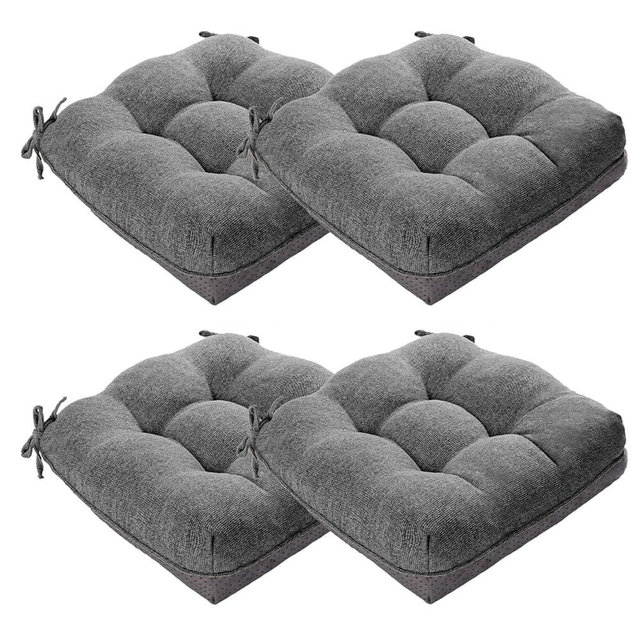 MAGIC ELEPHANT Chair Cushions for Dining Chair, Shredded Memory Foam Kitchen Chair Cushions Set of 4, Non-Slip Thick Dinning Room Chair Pads Seat Cushions, 15.5" x 15.5" x 4" (Grey)