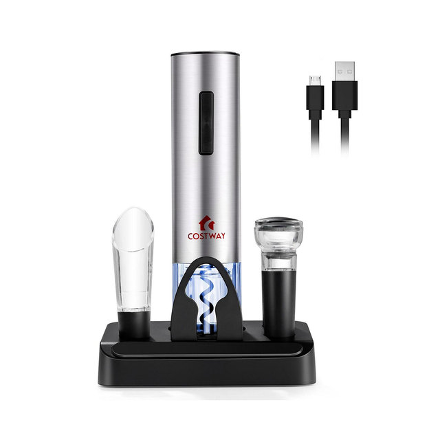 Costway 6 in 1Electric Wine Bottle Opener Set Rechargeable Cordless Corkscrew Opener Set