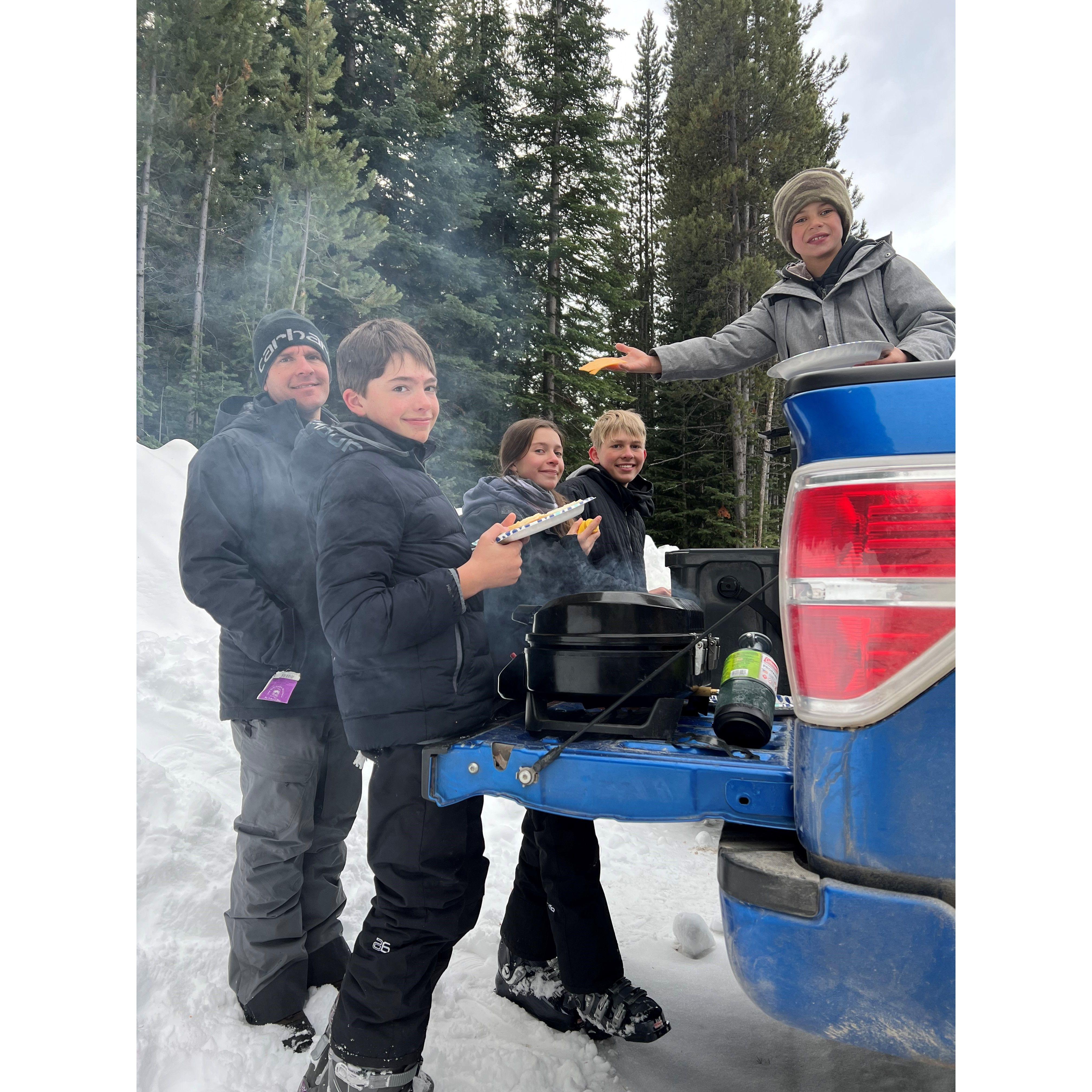 Skiing with the kids! Nebraska burgers for lunch!