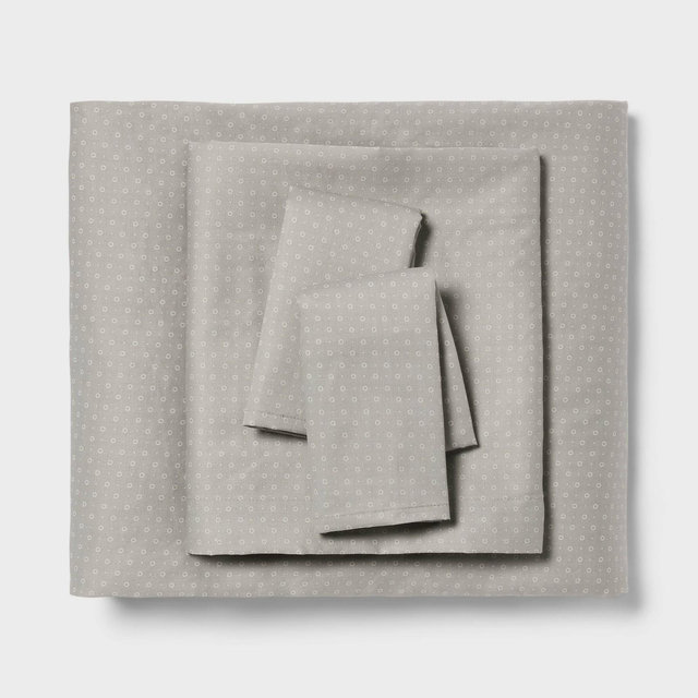 King Cotton Blend Sateen Sheet Set Gray Dot - Room Essentials™