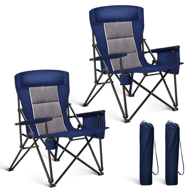 ALPHA CAMP Heavy Duty High Back Camping Chairs with Cup Holder Oversized Folding Chair Outdoor Chair with Headrest,Lawn with Side Pocket for Lawn, Sports and Fishing, 500lbs