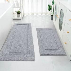SHACOS Super Soft Bathroom Rugs Set of 2 Pieces with Bath Runner 20x32 + 20x47 inch Bath Mats Non Slip Plush Bath Rug Runner Absorbent Bathroom Carpet Machine Wash Dry, Light Grey
