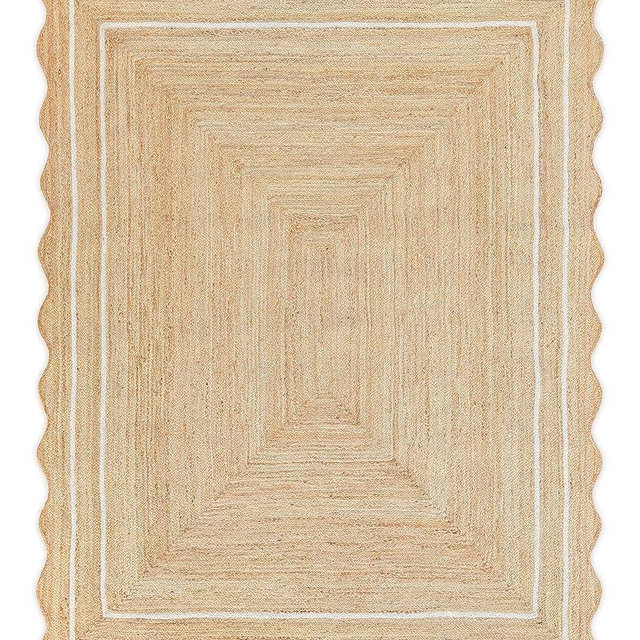 Weaving Village Wave Scalloped Natural Jute Rug Boho Jute Rug Entryway Runner Rug Farmhouse Scallop Rug, Off White (9'x12')