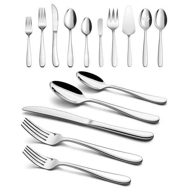 Heavy Duty Silverware Set with Serving Utensils, HaWare 45 Pieces Stainless Steel Flatware Set, Heavy Weight Eating Utensils Tableware for 8, Modern Cutlery for Home, Dishwasher Safe, Mirror Polished