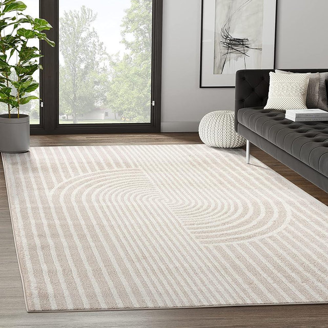 Abani Rugs Beige Arch Pattern Knot Modern Print Premium Area Rug - Contemporary No-Shed Neutral 4’ x 6’Bedroom Rug