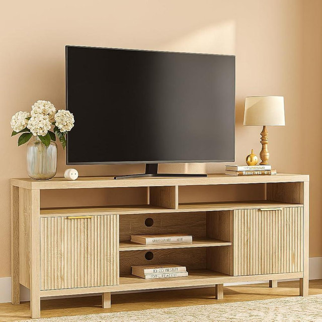 HEYZONE TV Stand for Living Room and Bedroom,Mid Century Modern TV Console, Entertainment Center with Storage,Media Entertainment Stand,TV Cabinet (60" Oak Tv Stand for 65" Tvs - Thickened Design b)